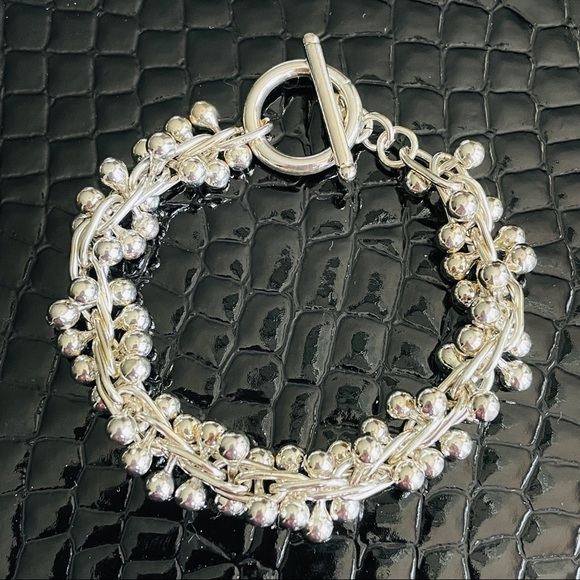 HEAVY Sterling Silver DNA Chain Link Ball Bead Toggle Clasp Bracelet - Picture 1 of 10